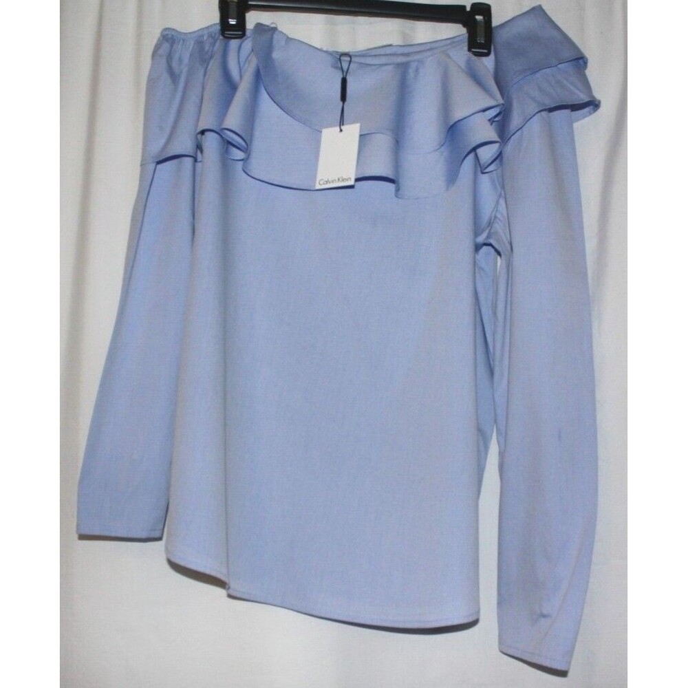 Calvin Klein Women's Off-One-Shoulder Blouse Top Baby Blue size Medium